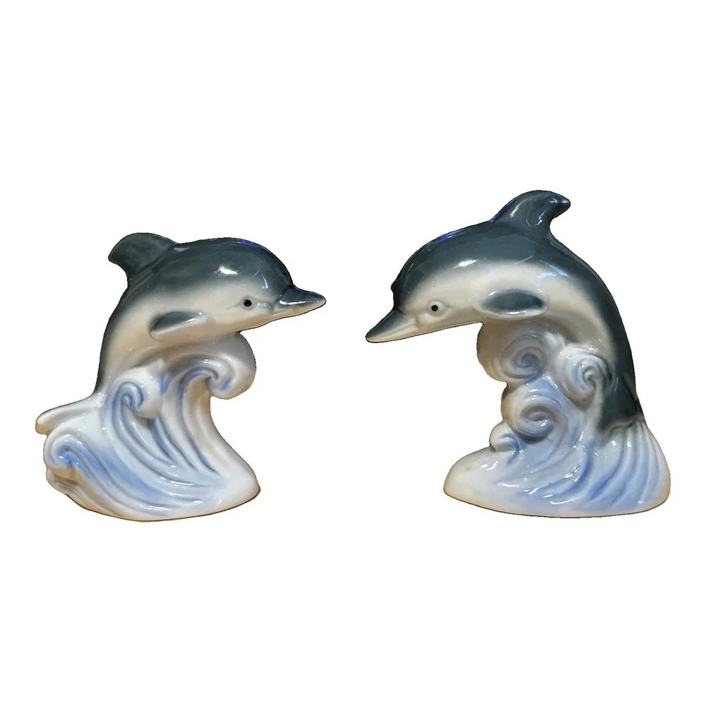 Vintage Dolphin Salt and Pepper Shaker Figurines Made in Japan